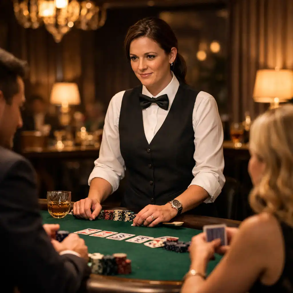 Animateur de poker professionnel encadrant une table