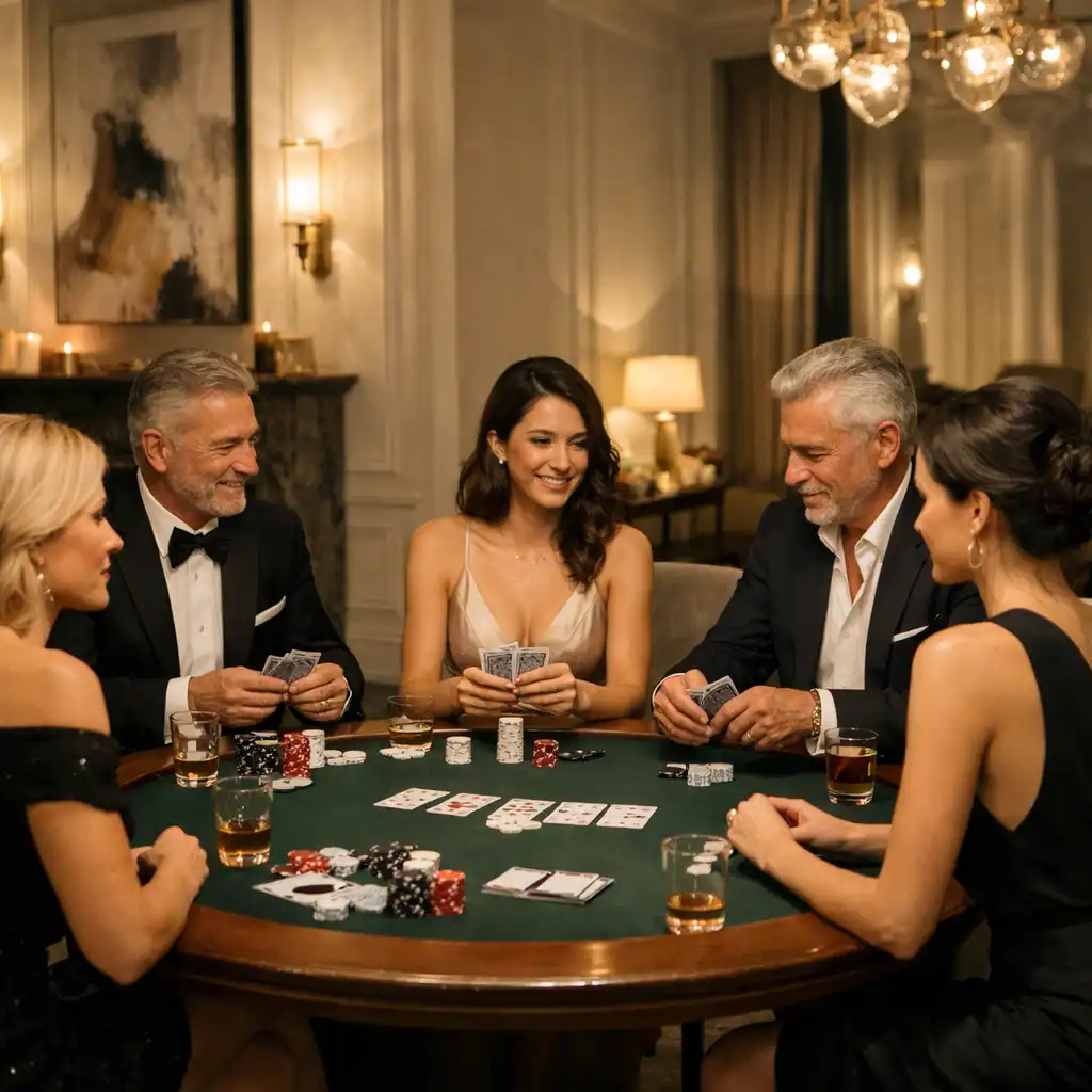 Ambiance feutrée d'une soirée poker privée